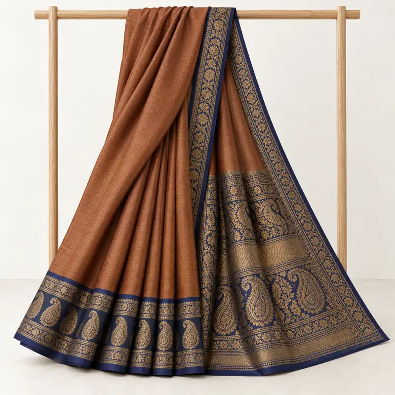 Cinnamon Ink Paisley Chain Saree, display view