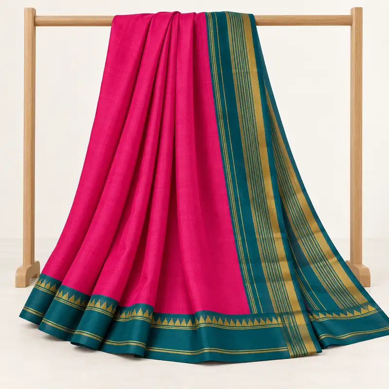 Fuchsia Teal Saree, display view
