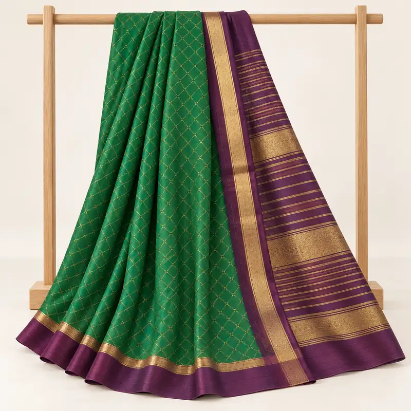 Jade Aubergine Diamond Jaal Saree, display view