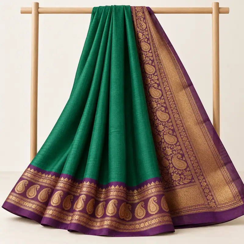 Jade Aubergine Paisley Chain Saree, display view