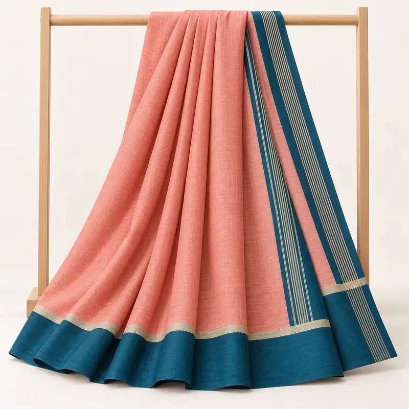 Melon Petrol Basket Weave Saree, display view