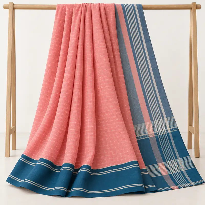 Melon Petrol Micro Check Saree, display view