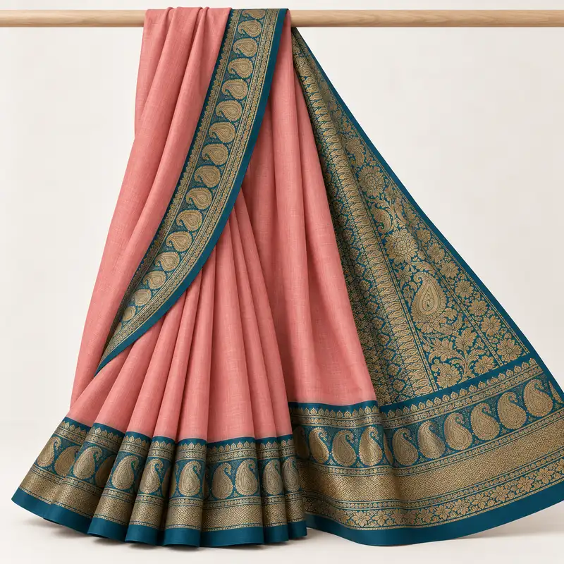 Melon Petrol Paisley Chain Saree, display view
