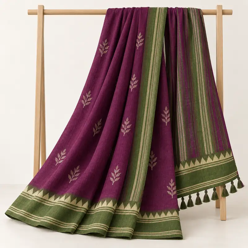 Mulberry Moss Leaf Sprig Saree, display view