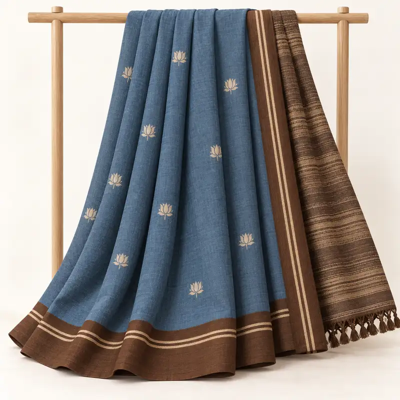 Steel Blue Lotus Saree, display view